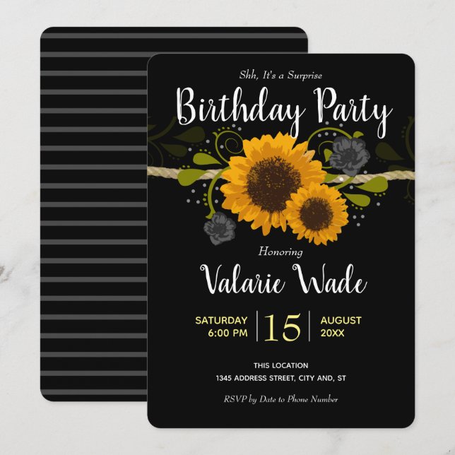 Invitation Fête d'anniversaire des tournesols de campagne en  (Devant / Derrière)