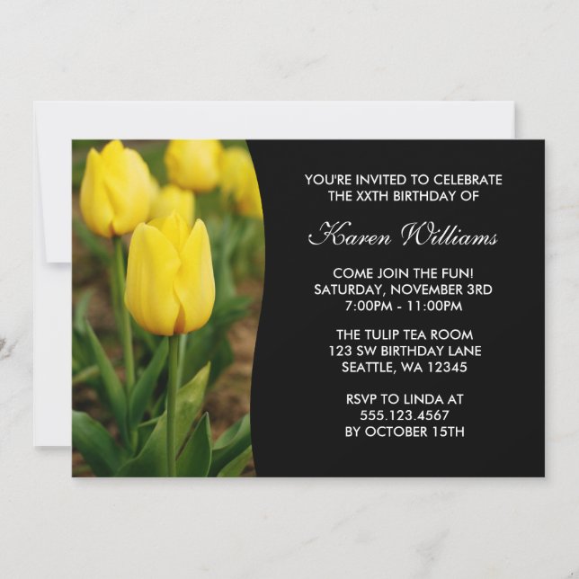 Invitation Fête d'anniversaire des tulipes jaunes (Devant)