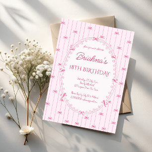 Invitation Fête d'anniversaire dessinée à la main rose preppy
