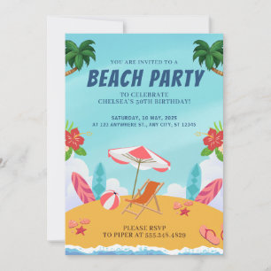 Invitation Fête d'anniversaire d'été à la plage de Palm Sprin