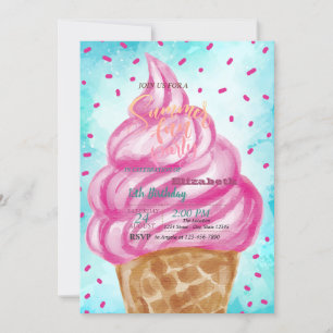 Invitation Fête d'anniversaire d'été avec cône de glace