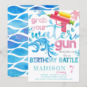 Invitation Fête d'anniversaire d'été de Water Gun pour fille