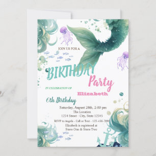 Invitation Fête d'anniversaire d'été écailles de sirène 