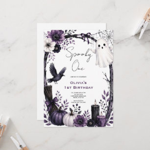 Invitation Fête d'anniversaire d'Halloween avec fantôme noir