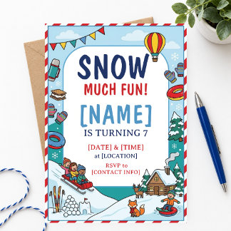 Invitation Fête d'anniversaire d'hiver de 7 ans Glissade en t