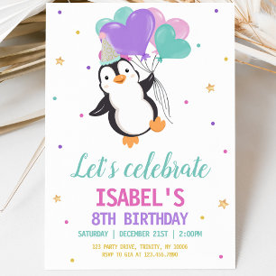 Invitation Fête d'anniversaire d'hiver de Girl Penguin