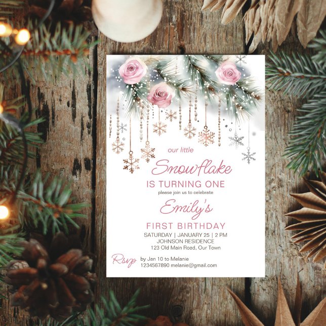 Invitation Fête d'anniversaire d'hiver de Little snowflacon (Little snowflake winter wonderland birthday party editable template invitation digital download)