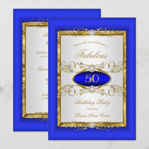 Invitation Fête d'anniversaire Diamant Blanc Or Bleu Royal