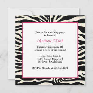Invitation fête d'anniversaire d'impression zébrée