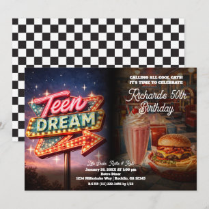 Invitation Fête d'anniversaire Diner Style Rétro Teen Dream 5