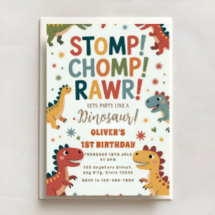 Invitation Fête d'anniversaire Dino Stomp Chomp ROAR premier 