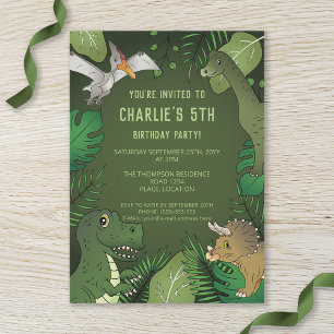 Invitation Fête d'anniversaire dinosaure mignon vert jungle t