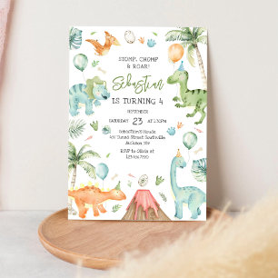 Invitation Fête d'anniversaire Dinosaure Piétinement Mâchonne