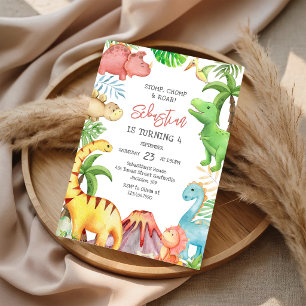 Invitation Fête d'anniversaire Dinosaure Piétinement Mâchonne
