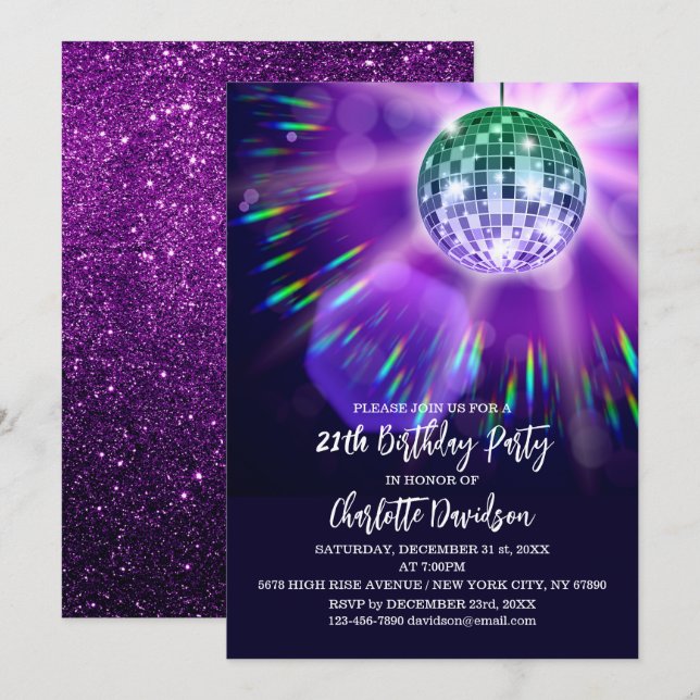 Invitation Fête d'anniversaire Disco 21 (Devant / Derrière)