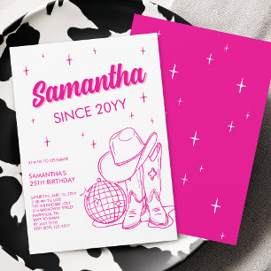 Invitation Fête d'anniversaire disco country western rose 25 