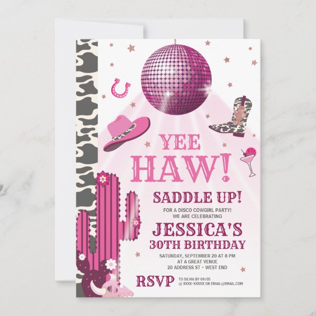 Invitation Fête d'anniversaire Disco Cowgirl (Devant)
