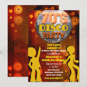 Invitation Fête d'anniversaire disco orange des années 70