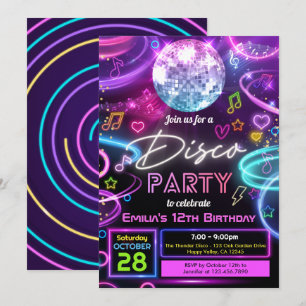 Invitation Fête d'anniversaire disco pour fille