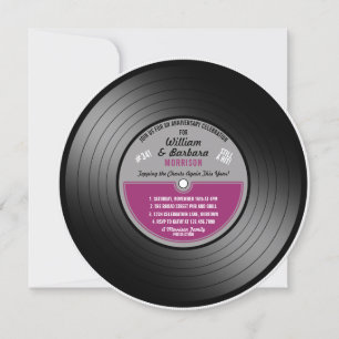 Invitation Fête d'anniversaire disque vinyle Label Rose