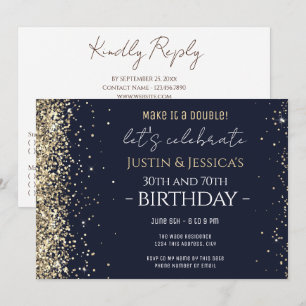 Invitation Fête d'anniversaire double avec paillettes dorées 
