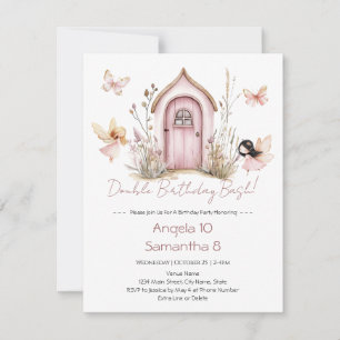 Invitation Fête d'anniversaire double des Pink Fairies pour e