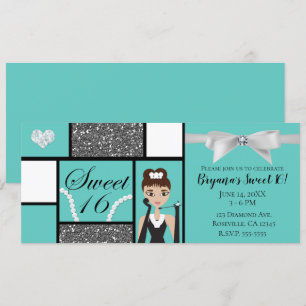 Invitation Fête d'anniversaire douce 16 Turquoise & Blanc Tea