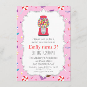 Invitation Fête d'anniversaire douce de sucrerie de machine