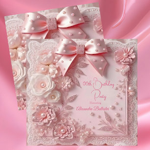 Invitation Fête d'anniversaire douce florale perles de dentel