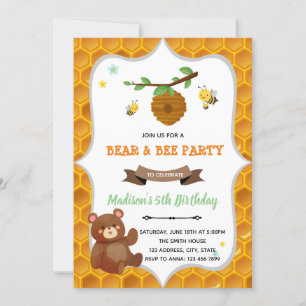 Invitation Fête d'anniversaire d'ours et d'abeilles Invitatio
