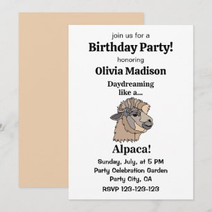 Invitation Fête d'anniversaire drôle avec lama et alpaga