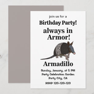 Invitation Fête d'anniversaire drôle avec un animal tatou