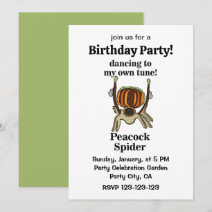 Invitation Fête d'anniversaire drôle d'araignée paon