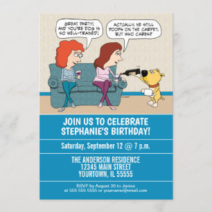 Invitation Fête d'anniversaire drôle de chien de Vin-Portion