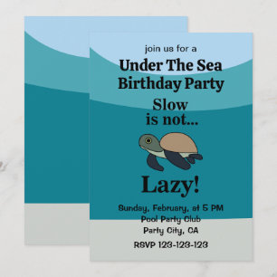 Invitation Fête d'anniversaire drôle de tortue sous la mer