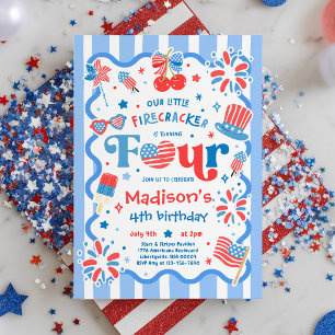 Invitation Fête d'anniversaire du 14 juillet Little Firecrack