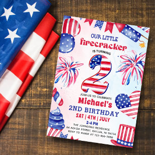 Invitation Fête d'anniversaire du 14 juillet Little Firecrack