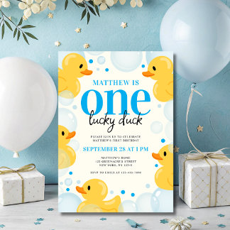 Invitation Fête d'anniversaire du 1er garçon Canard Chanceux