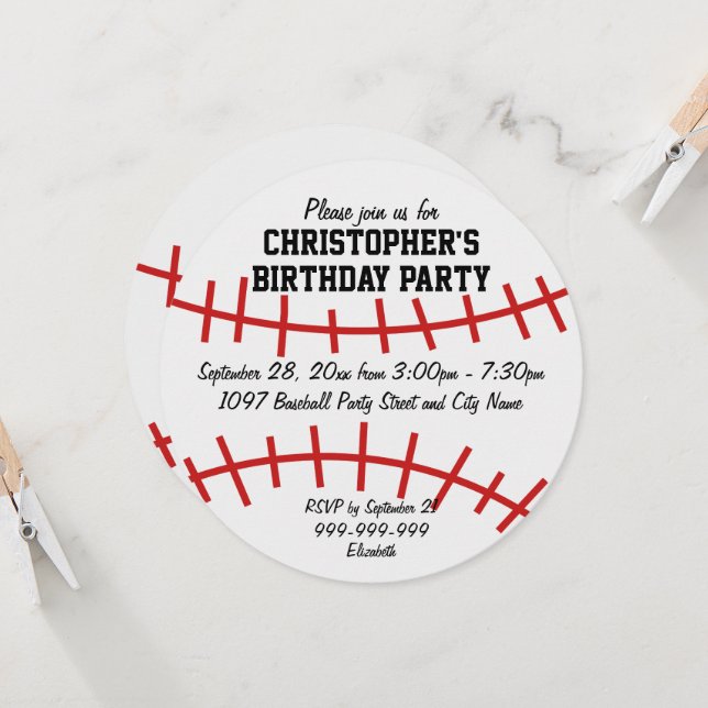 Invitation Fête d'anniversaire du baseball (Devant/Arrière en situation)