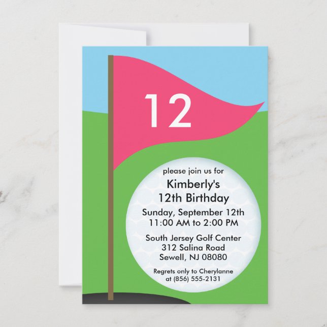 Invitation Fête d'anniversaire du Bogie Mini Golf de Pink éle (Devant)