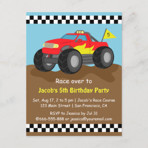 Invitation Fête d'anniversaire du Camion Fiery Red Monster