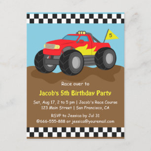 Invitation Fête d'anniversaire du camion monstre rouge