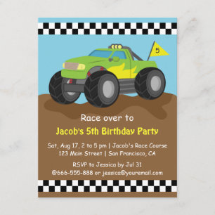 Invitation Fête d'anniversaire du camion monstre vert