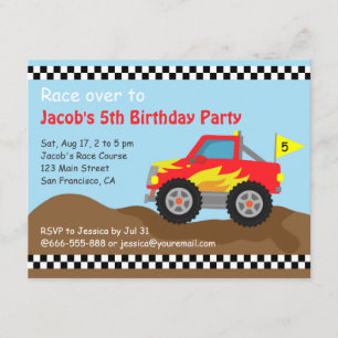 Invitation Fête D'Anniversaire Du Camion Red Monster Pour Les