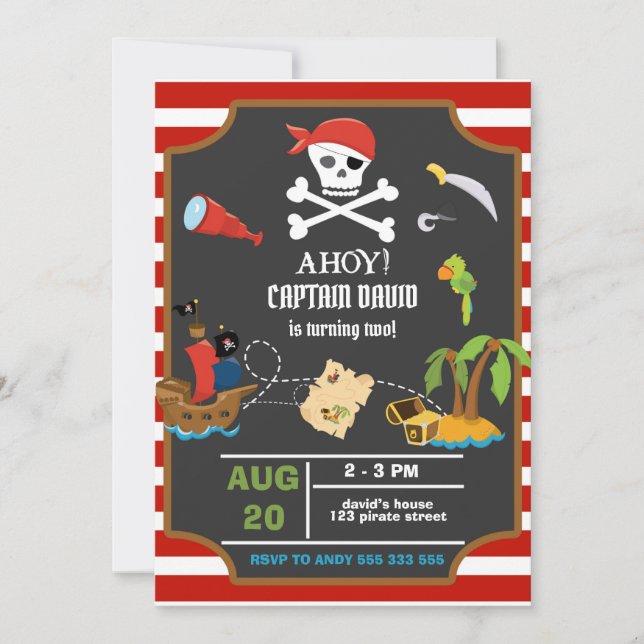 Invitation Fête d'anniversaire du capitaine Pirate Skull Boy (Devant)