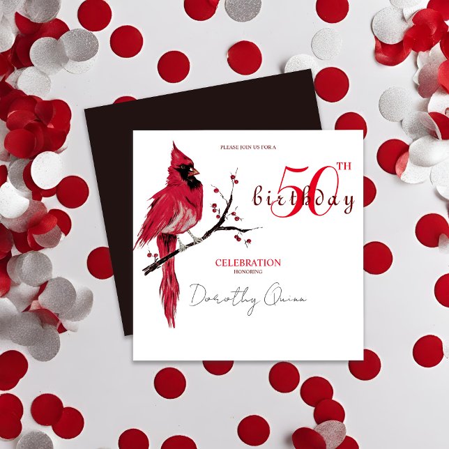 Invitation Fête d'anniversaire du cardinal de l'aquarelle (Créateur téléchargé)