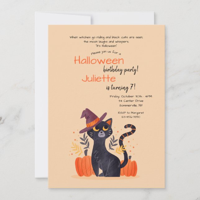 Invitation Fête d'anniversaire du chat noir (Devant)