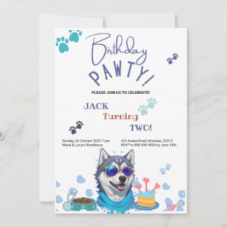 Invitation Fête d'anniversaire du chien husky sibérien
