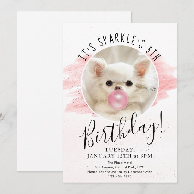 Invitation Fête d'anniversaire du chien mignon | Étincelle Le (Devant / Derrière)