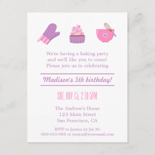 Invitation Fête d'anniversaire du Cupcake Purple Pink Baking